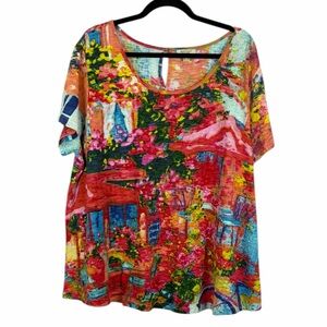 Orientique Australia Colorful Print Cotton Top 1X Boho Artistic Tunic